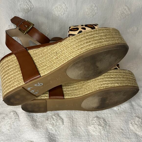 Nine West Espadrille Wedge Sandals Cheetah Print Calf Hair Animal Print Size 8.5 - Picture 6 of 8